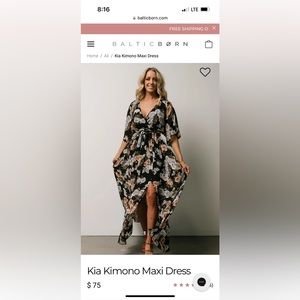 Baltic Born- Kia Kimono Black Floral Maxi Dress (size xl)